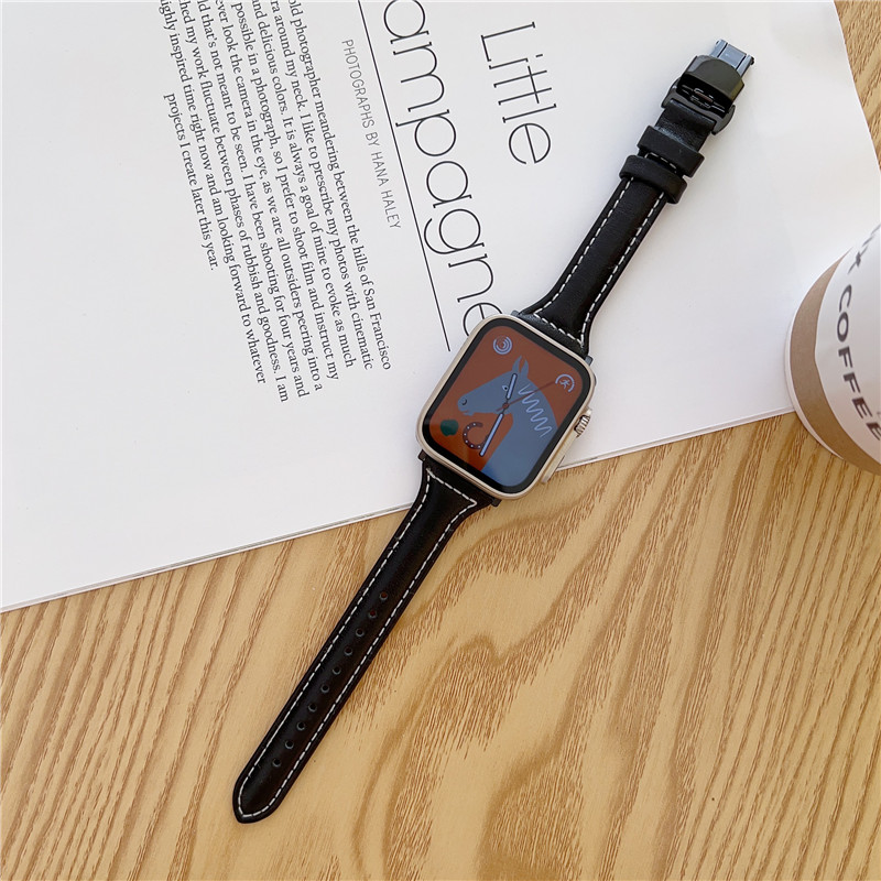 Oryginalny skórzany szczupły pasek na nadgarstek do Apple Watch Series 8 7 6 5 4 Ultra składane opaska klamry