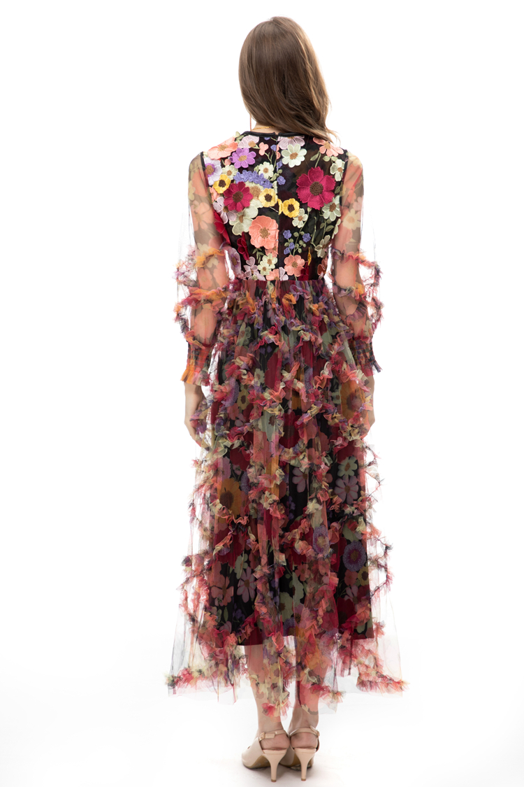 Женские платья по взлетно -посадочной полосе o шея с длинными рукавами аппликации цветочного дизайнера элегантное выпускное платье вечеринки