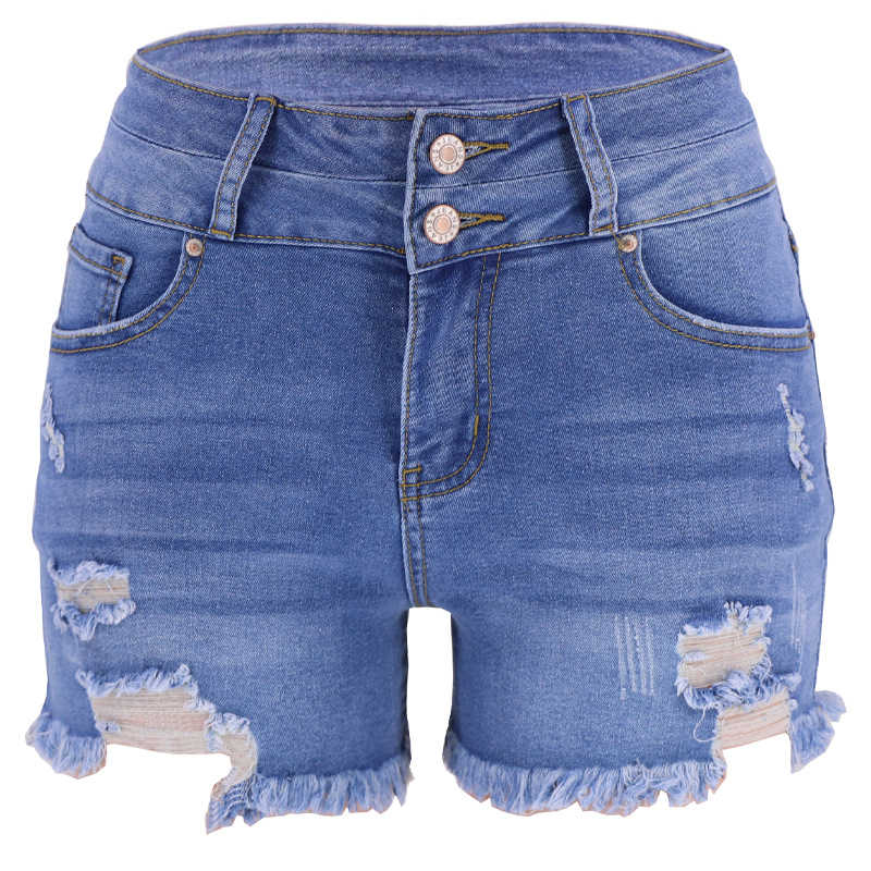 Jean Shorts Femmes Biker Denim Shorts Pour Femmes Taille Haute Plus La Taille S M L XL XXL Bleu Déchiré Extensible