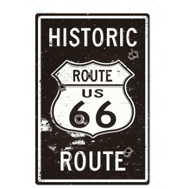 Route 66 Vintage Metal Sign Sign Sign RT66 Bar Pub Club Man 동굴 주유소 개인 예술 장식 크기 30x20cm W01을위한 빈티지 금속 플라크 복고풍 차고 벽 장식