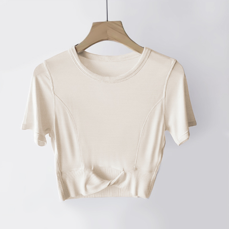 ll yoga yoga cropped women's modal tシャツリブリブクロップトップモーダル半袖通気性タイトスポーツジョギング