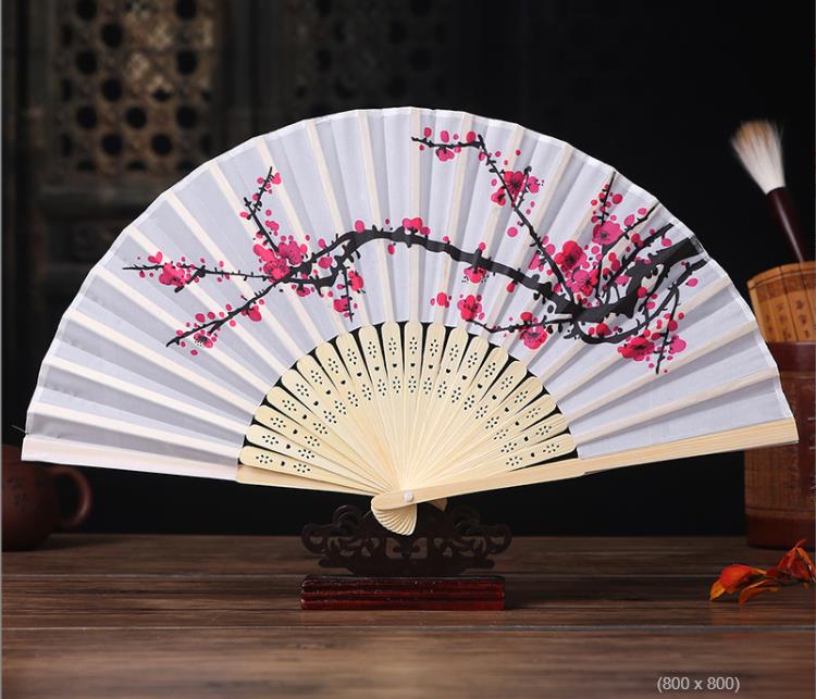 cherry blossom silk hand wedding favor plum blossom hand folding fan SN5168