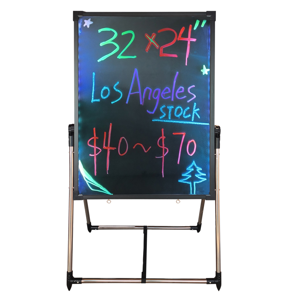 Illuminated LED Message Writing Boardights Lighting 32"X24" Erasable Neon Effect Menu Sign Board with 8 Fluorescent Makers, Flashing Modes Party Now