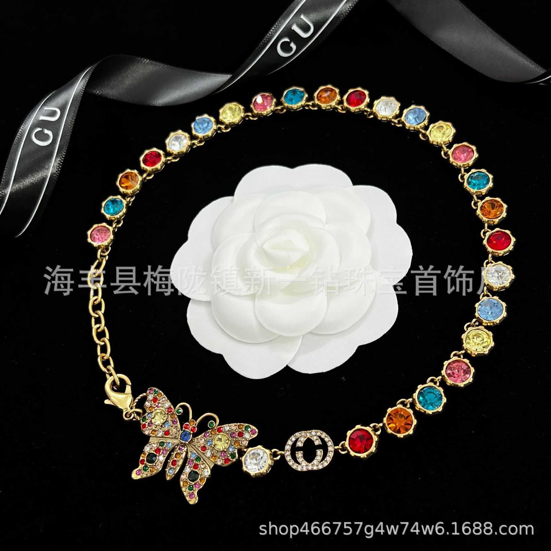 Design luxury jewelry temperament candy color necklace personality full diamond butterfly bracelet family earring ring