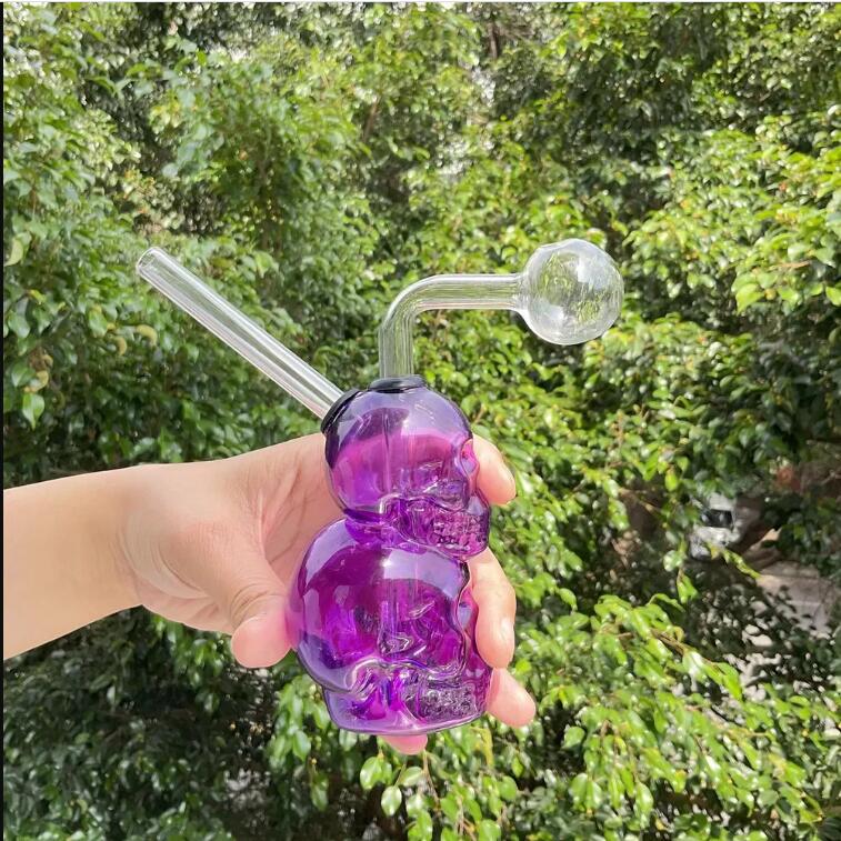 New Skull Glass Bubbler Hookahs Accessory Glass Water Pipes Smoke Oil Burner Pipe Dab Rigs Random Color