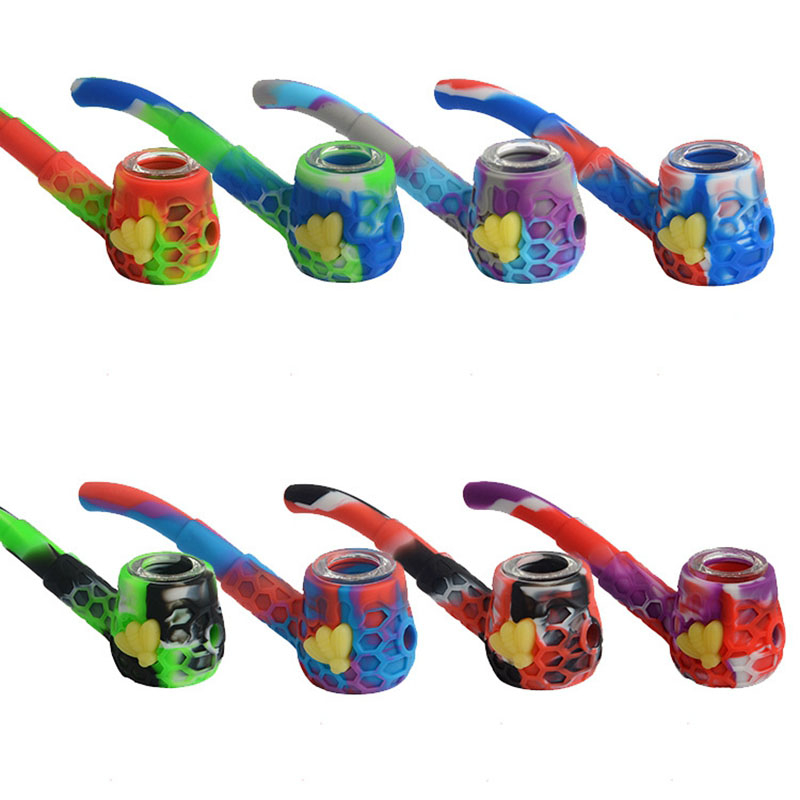 Colorful Silicone Snake Skin Pipes Herb Tobacco Glass Porous Filter Bowl Portable With Oil Rigs Case Spoon Tip Straw Handpipes Smoking Hand Cigarette Holder Tube