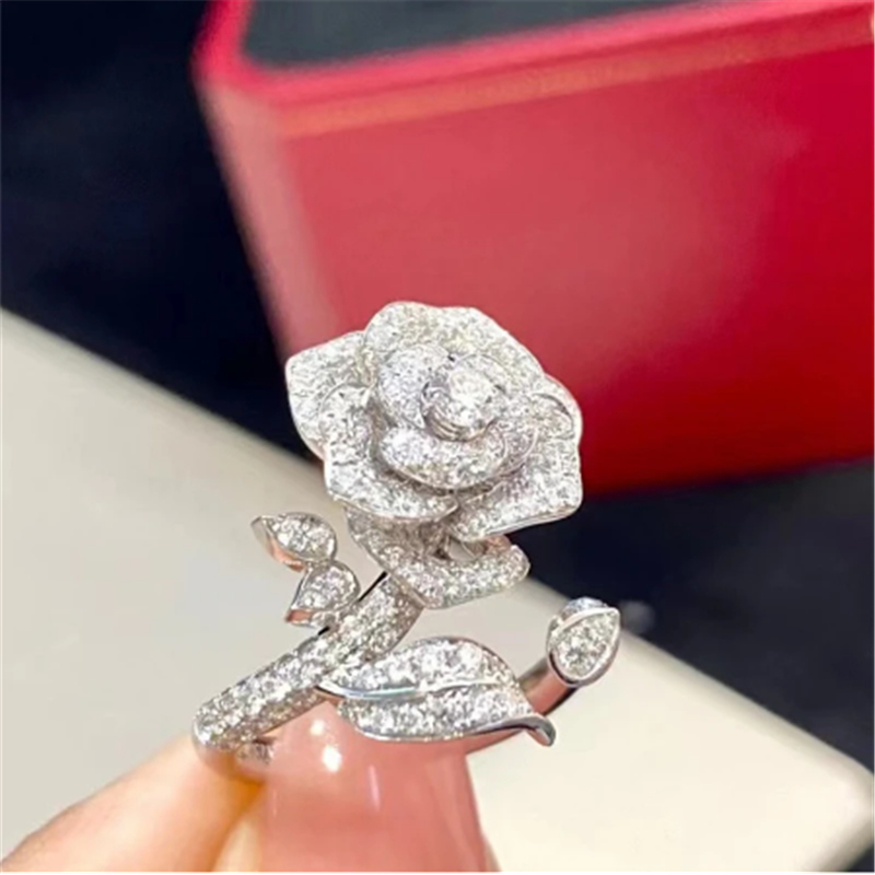 2023 Flower Finger Ring AAAAA Zircon 925 Sterling Silver Engagement Wedding Band Rings for Women Men Birthday Party Jewelry Gift