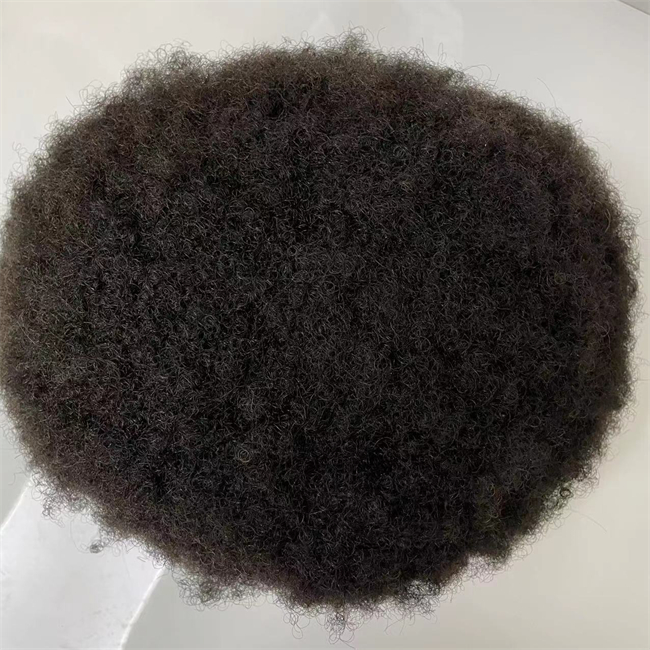 Indisches Echthaarstück, 4 mm Wurzel, Afro-Kinky-Curl, volle Spitze, für schwarze Männer