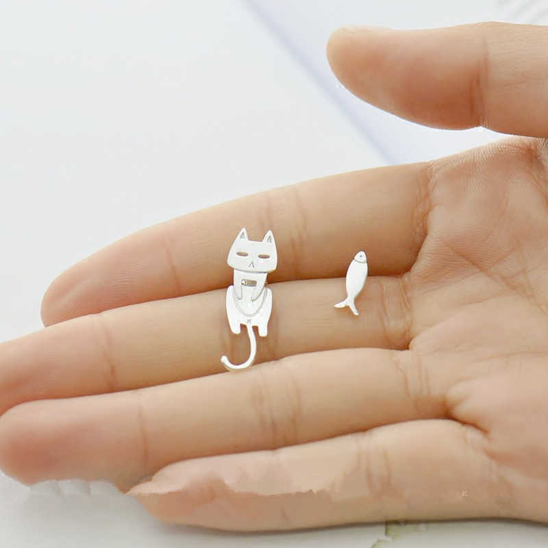 Charm-Ohrringe aus 925er-Sterlingsilber, Katze, Fisch, für Damen, Geschenk, hypoallergen, Sterling-Silber-Schmuck, verhindert Allergien, L230309