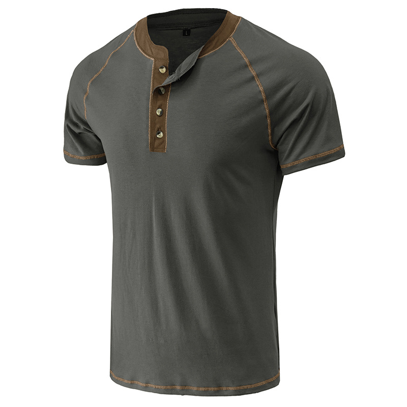 Mężczyźni Henley Casual Shirts krótki rękaw Lekki przycisk Bawełna podstawowa koszulka Raglan Sleeve Henley Top