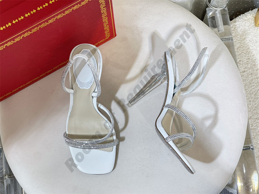 2023SS Diamentowe sandały na wysokim obcasie 10 cm wąż Twining Elegancki Rene Caovilla Crystal Wedding Banquet Snakefele Twining Rhinestone Sandals Women Summer Pumps