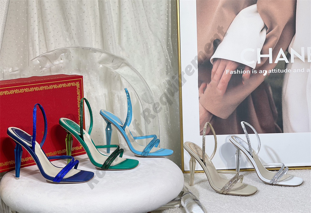 2023SS Diamentowe sandały na wysokim obcasie 10 cm wąż Twining Elegancki Rene Caovilla Crystal Wedding Banquet Snakefele Twining Rhinestone Sandals Women Summer Pumps