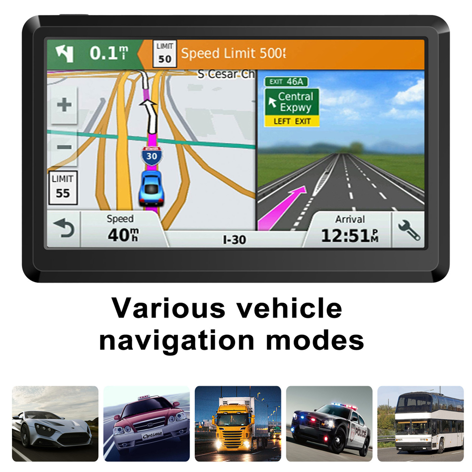 7 pouces HD voiture GPS Navigation 8G RAM 256 mo FM Bluetooth AVIN dernière carte d'europe Sat Nav camion GPS navigateurs