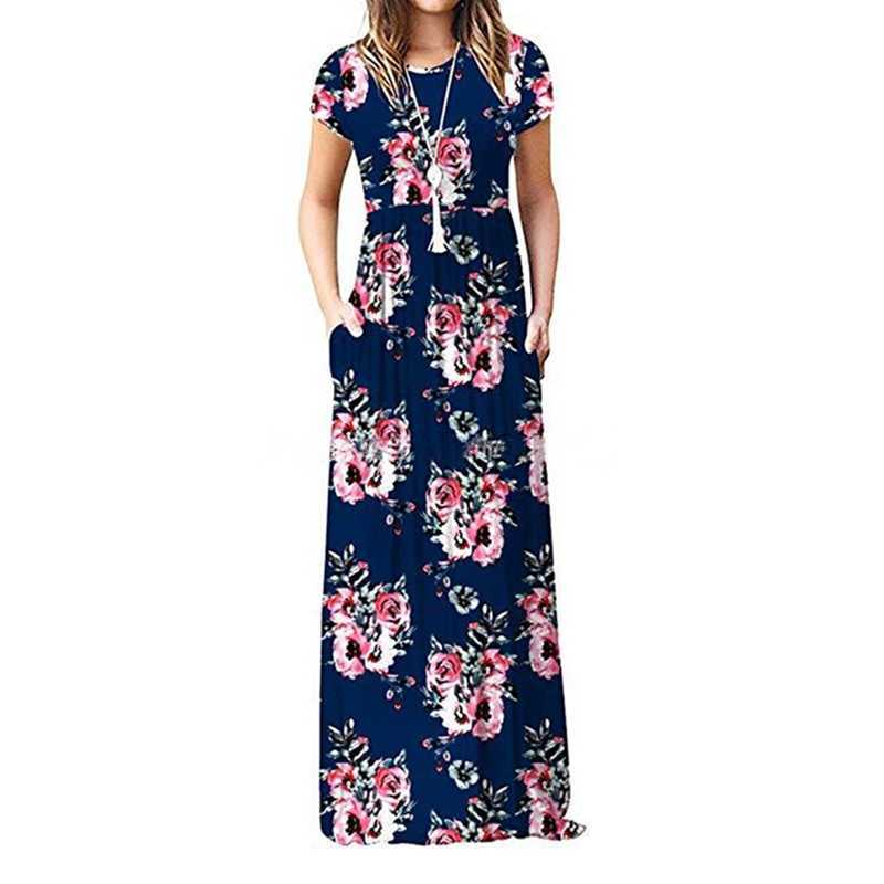 Abiti casual Donna Estate Elegante Stampa sexy Boho Beach Maxi abito avvolgente Abito estivo Tasca manica corta Lunghezza pavimento Y2302