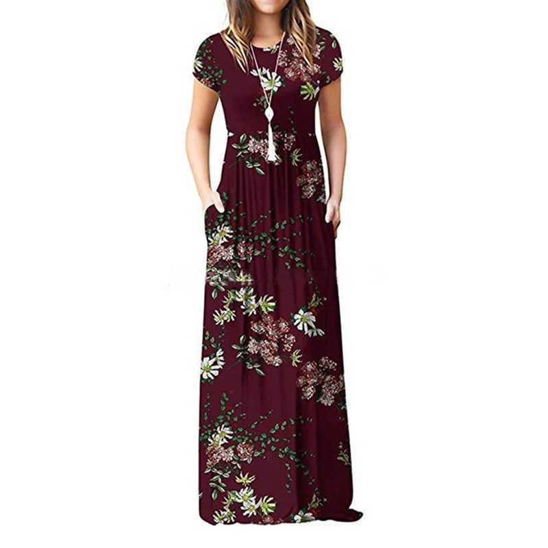 Abiti casual Donna Estate Elegante Stampa sexy Boho Beach Maxi abito avvolgente Abito estivo Tasca manica corta Lunghezza pavimento Y2302