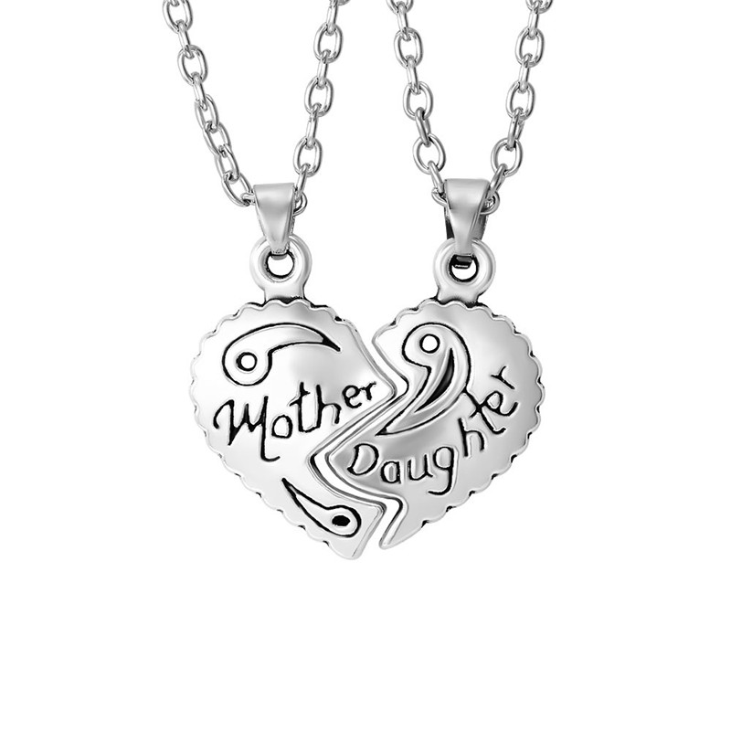 / set Mode Mère Fille Lettres Coeur Pendentif Collier Designer Sud-Américain Argent Plaqué Alliage Femme Colliers Bijoux Sautoirs Fête des Mères Cadeau