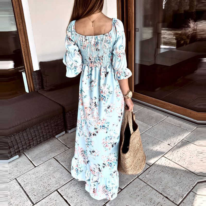 Robes Décontractées Mode Imprimé Floral À Volants Maxi D'été Sexy Hors Épaule Bohème Robe De Plage Femmes Plissée Slash Cou Vestidos Y2302