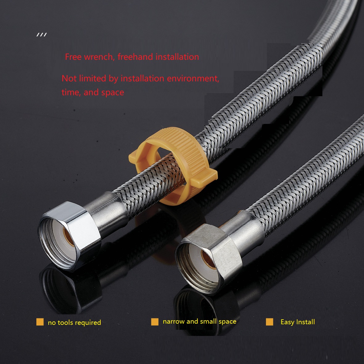 Stainless steel Hoses 4 points connecting pipe water heater hot and cold inlet pipe double head high pressure wire encryption metal braided hose free shiping 