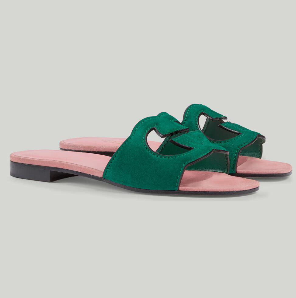 Marque d'été femmes sandales à emboîtement chaussures découpées glisser appartements évidés maison plage pantoufles daim cuir dame tongs EU35-43