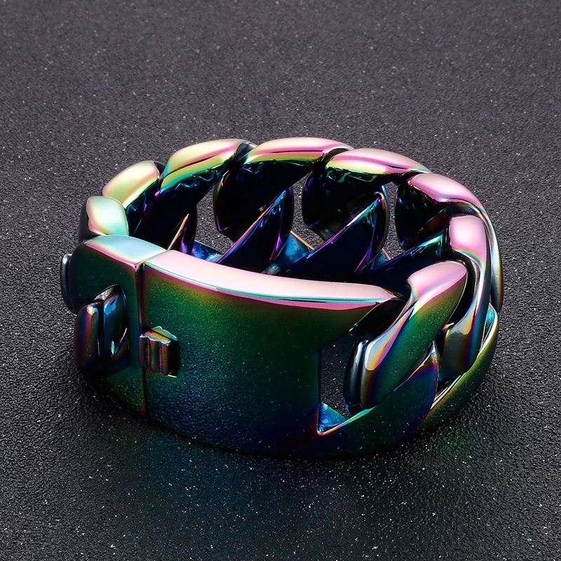 24mm 31mm acciaio inossidabile 316L cordolo bracciale a catena cubana punk hiphop uomo donna super pesante spesso arcobaleno blu titanio acciaio bici biker bracciali gioielli braccialetto