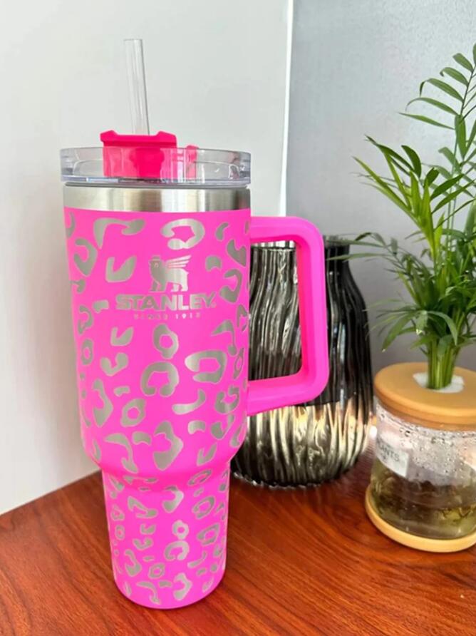 With LOGO StanIey quencher 40oz tumbler Leopard Print stainless steel with Logo handle lid straw big capacity beer mug water bottle powder coating cup GJ0519