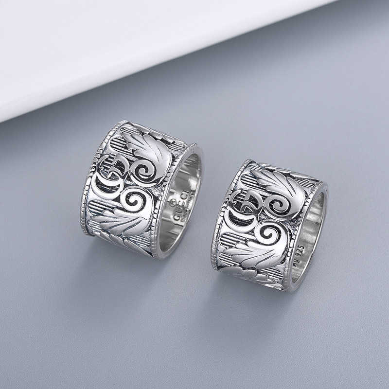 60% OFF 2023 New Luxury High Quality Fashion Jewelry for double Thai silver three-dimensional carved angel wing feather pattern men's and women's same couple ring