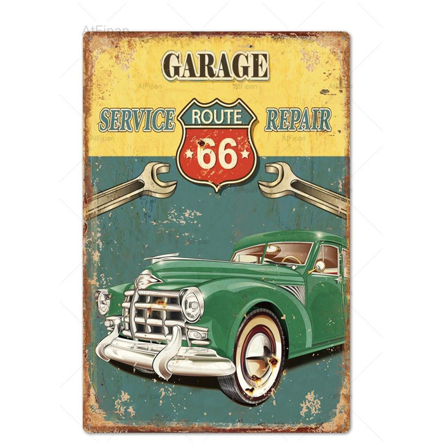 Route 66 Vintage Metal Sign Sign Sign RT66 Bar Pub Club Man 동굴 주유소 개인 예술 장식 크기 30x20cm W01을위한 빈티지 금속 플라크 복고풍 차고 벽 장식