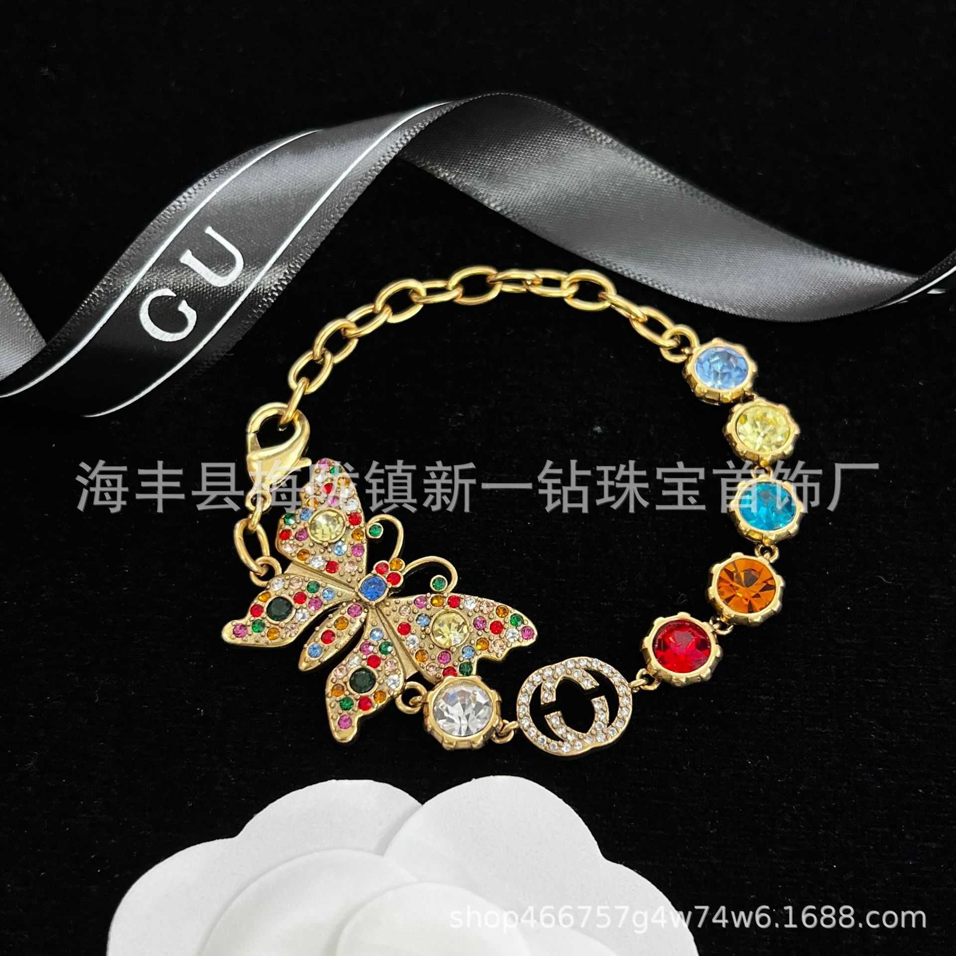 Design luxury jewelry temperament candy color necklace personality full diamond butterfly bracelet family earring ring
