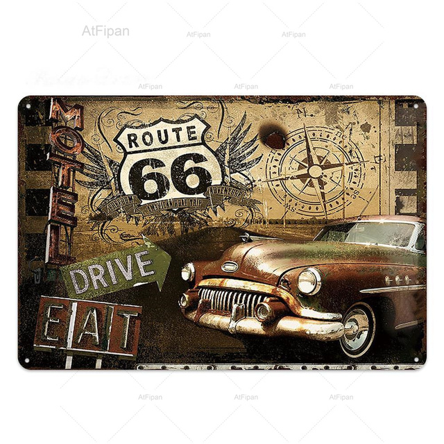 Personnalisé Route 66 Tin Signs Dad's Garage Metal Tin Sign My Tool Metal Painting My Rules Shabby Chic Wall Bar Home Art Motor Decor Home Garage Wall Decor Taille 30X20 w01