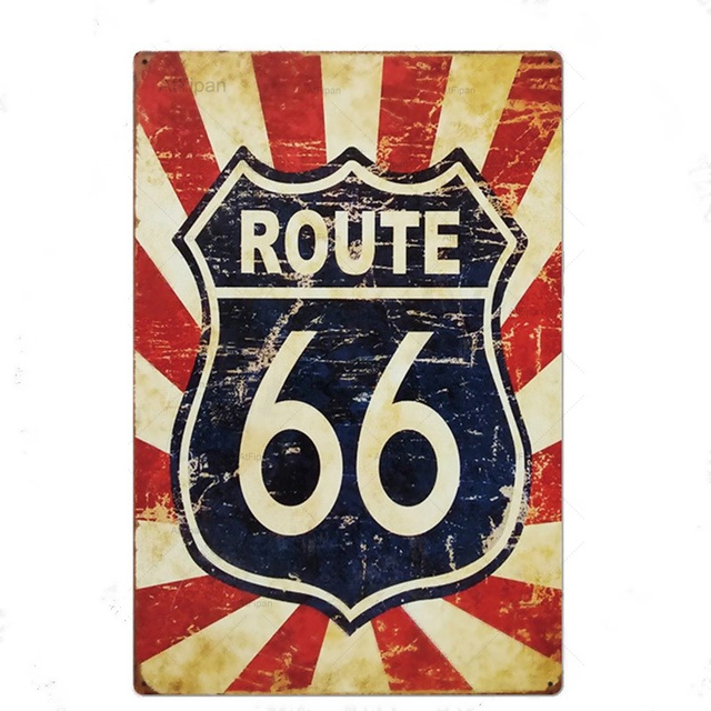 Route 66 Plaque en métal Shabby Chic Route66 Plaques métalliques pour mur, maison, artisanat, café, musique, bar, garage, décoration vintage, affiche personnalisée, décoration artistique, taille 30 x 20 cm w01