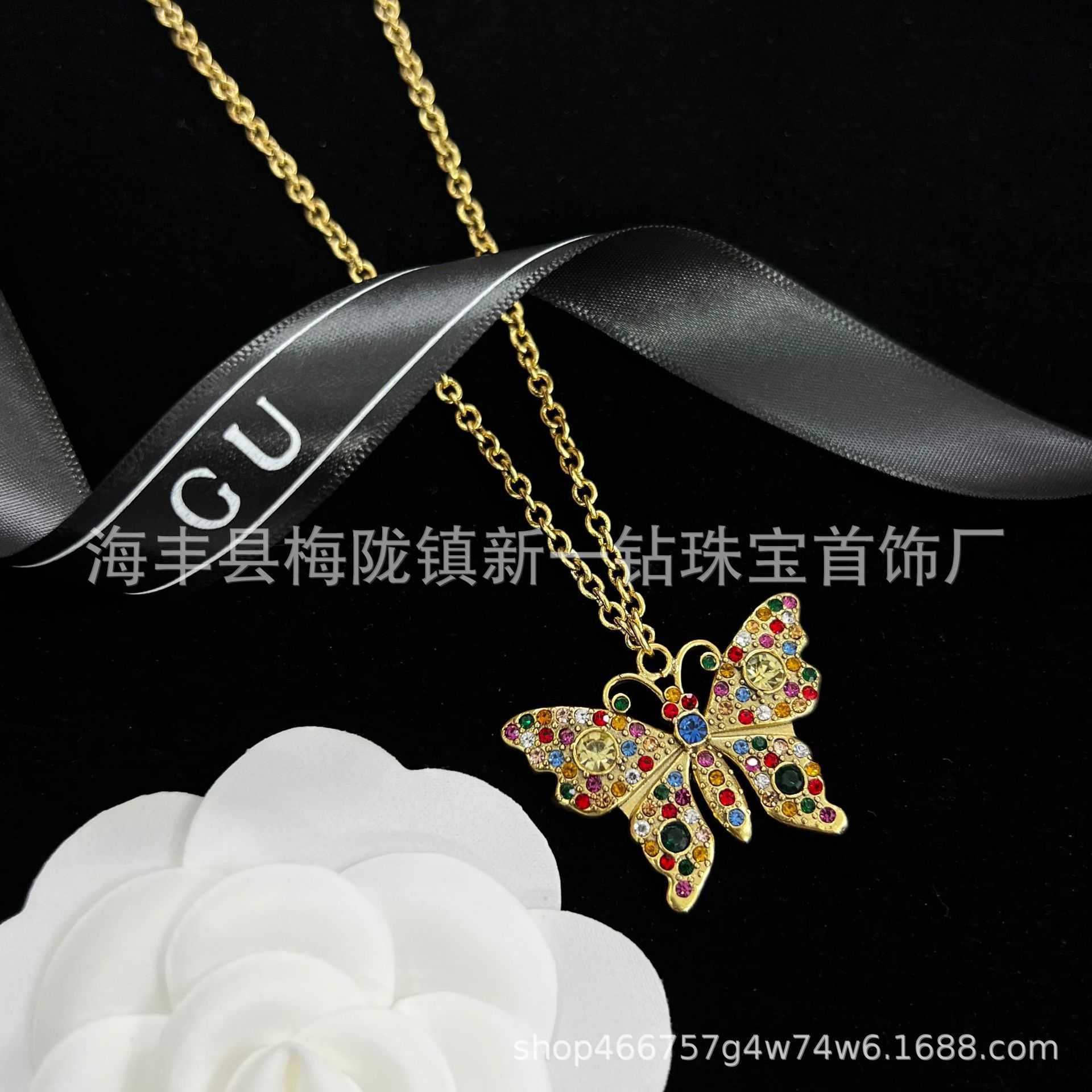 Design luxury jewelry temperament candy color necklace personality full diamond butterfly bracelet family earring ring