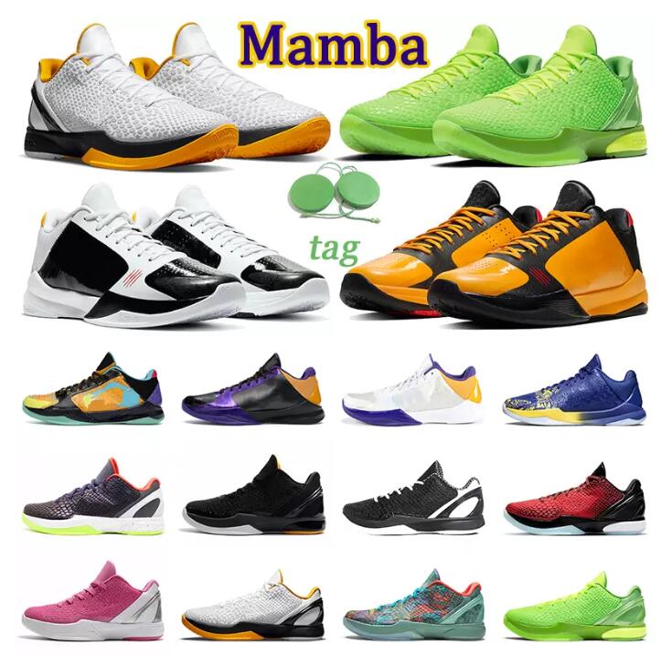 Mamba Zoom 6 Shoes de baloncesto de ProTro Grinch Hombres Bruce Lee ¿Qué pasa si los Lakers Big Stage Chaos 5 Anillos Metálicos Gold Mens Fainers Sports Outdoor 40-46
