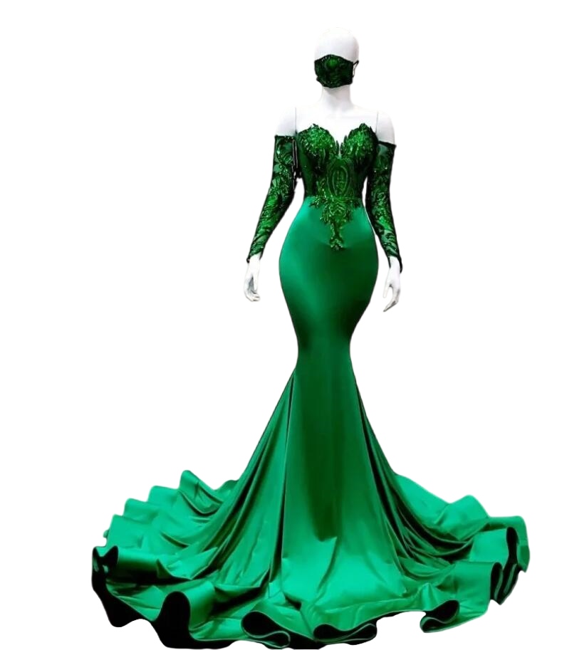 Vert émeraude sirène robes De bal 2023 gillter Sequin Applique manches longues soirée réception robe Vestido De Novia