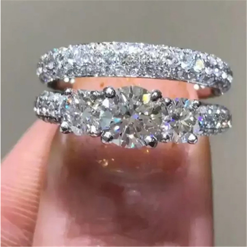 Lovers Pricess Cut AAAAA Zircon Finger Ring sets Party Wedding band Rings for Women Men Engagement Jewelry Couple Birthday Gift