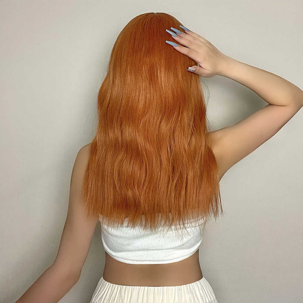 Synthetische pruiken EasiHair Oranje synthetische haarpruiken met pony Lang Natuurlijk watergolf warmtewarmtewarmteweerstand voor vrouwen Dagelijkse feestcosplay Gebruik 230227