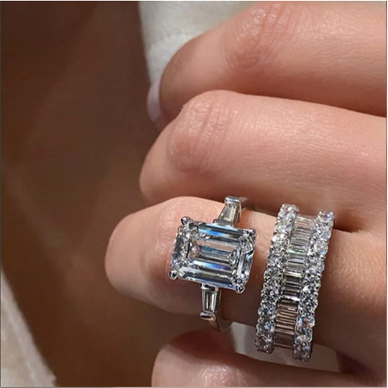 Lovers Pricess Cut AAAAA Zircon Finger Ring sets Party Wedding band Rings for Women Men Engagement Jewelry Couple Birthday Gift