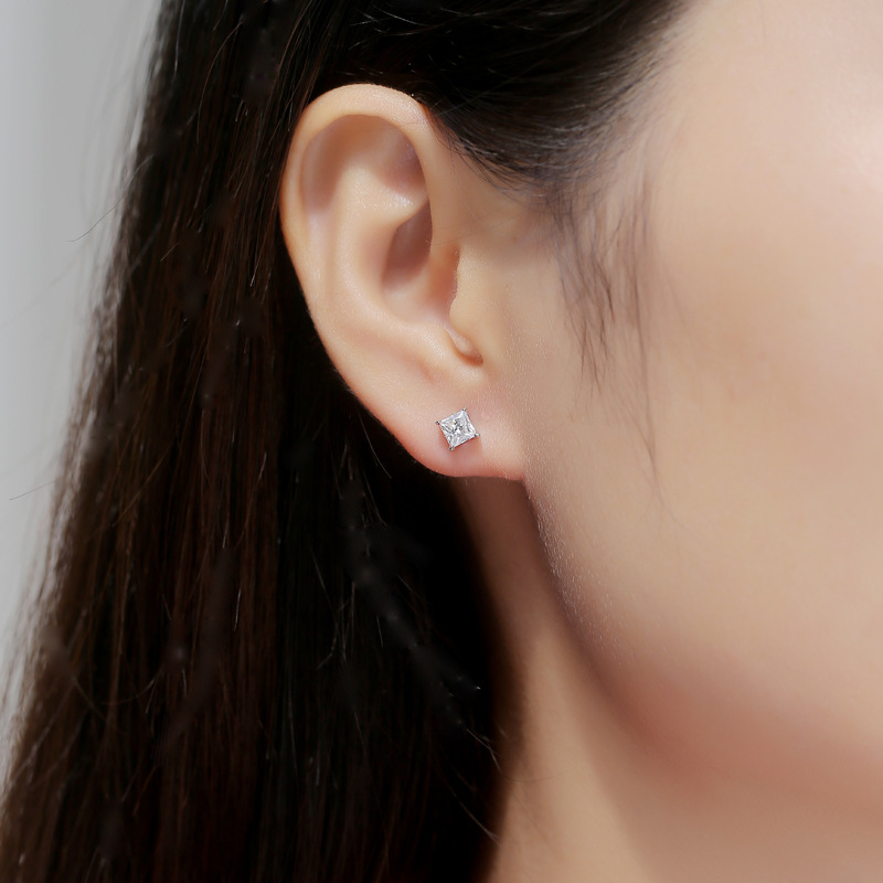 stud earring D Color Princess Cut Moissanite Earring s925 Sterling Sliver Plated with 18k White Gold Earrings for Women Fine Jewel237e