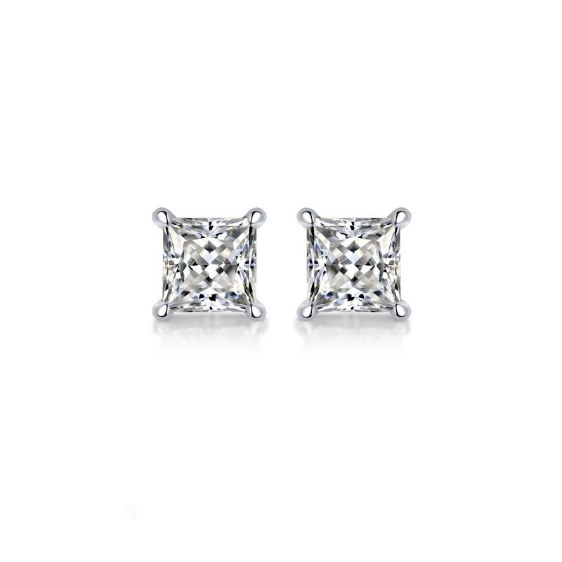 stud earring D Color Princess Cut Moissanite Boucle d'oreille s925 Sterling Sliver Plaqué avec des boucles d'oreilles en or blanc 18 carats pour femmes Fine Jewel259n