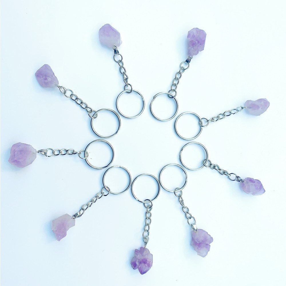 Mini Amethyst Oregelbundna Stone Key Rings Circle Chains Charms Keychains Healing Crystal Keyrings for Women Men