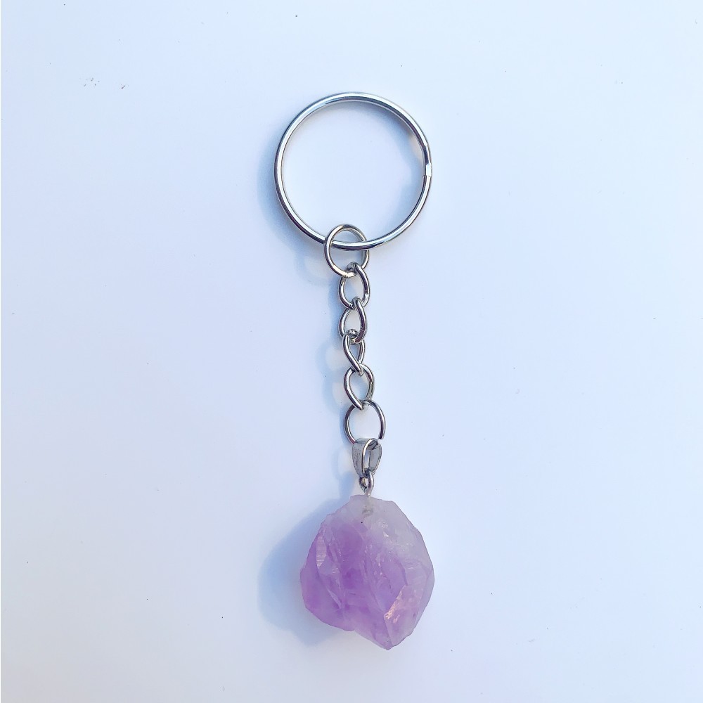 Mini Amethyst Oregelbundna Stone Key Rings Circle Chains Charms Keychains Healing Crystal Keyrings for Women Men