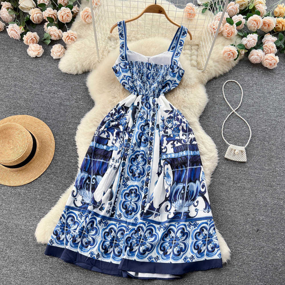 Casual Dresses Summer dress women 2022 Fashion Bohemian Long Vacation Elegant sexy Strap Lemon print runway Y2302