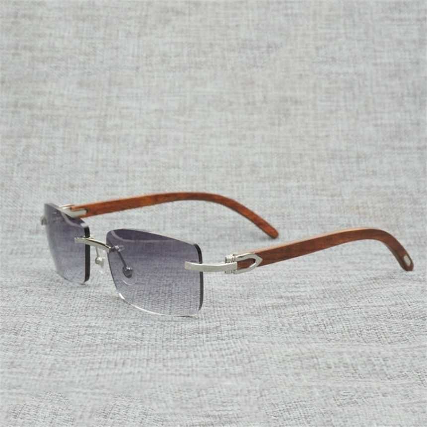 2024 Mäns lyxdesigner Kvinnors solglasögon Vintage Natural Wood Men Buffalo Horn Rimless Frame Eyeglasses Women Outdoor Accessorie Oculos Square Gafas 012nkajia