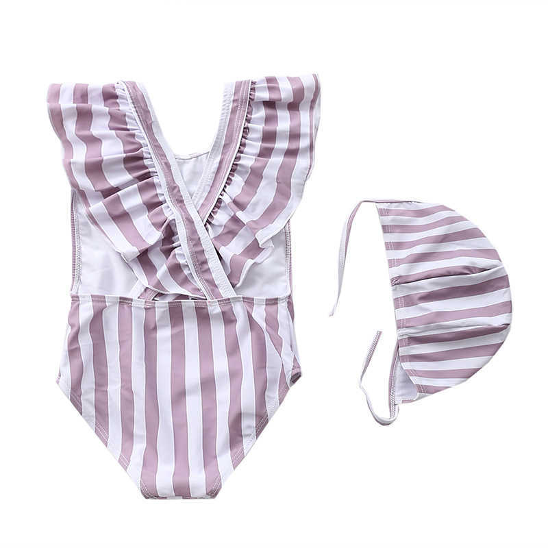 Maillots de bain pour enfants une pièce rétro rayé une pièce filles maillot de bain avec chapeau 2 ~ 8Y enfant en bas âge bébé maillot de bain filles maillot de bain enfants vêtements de plage