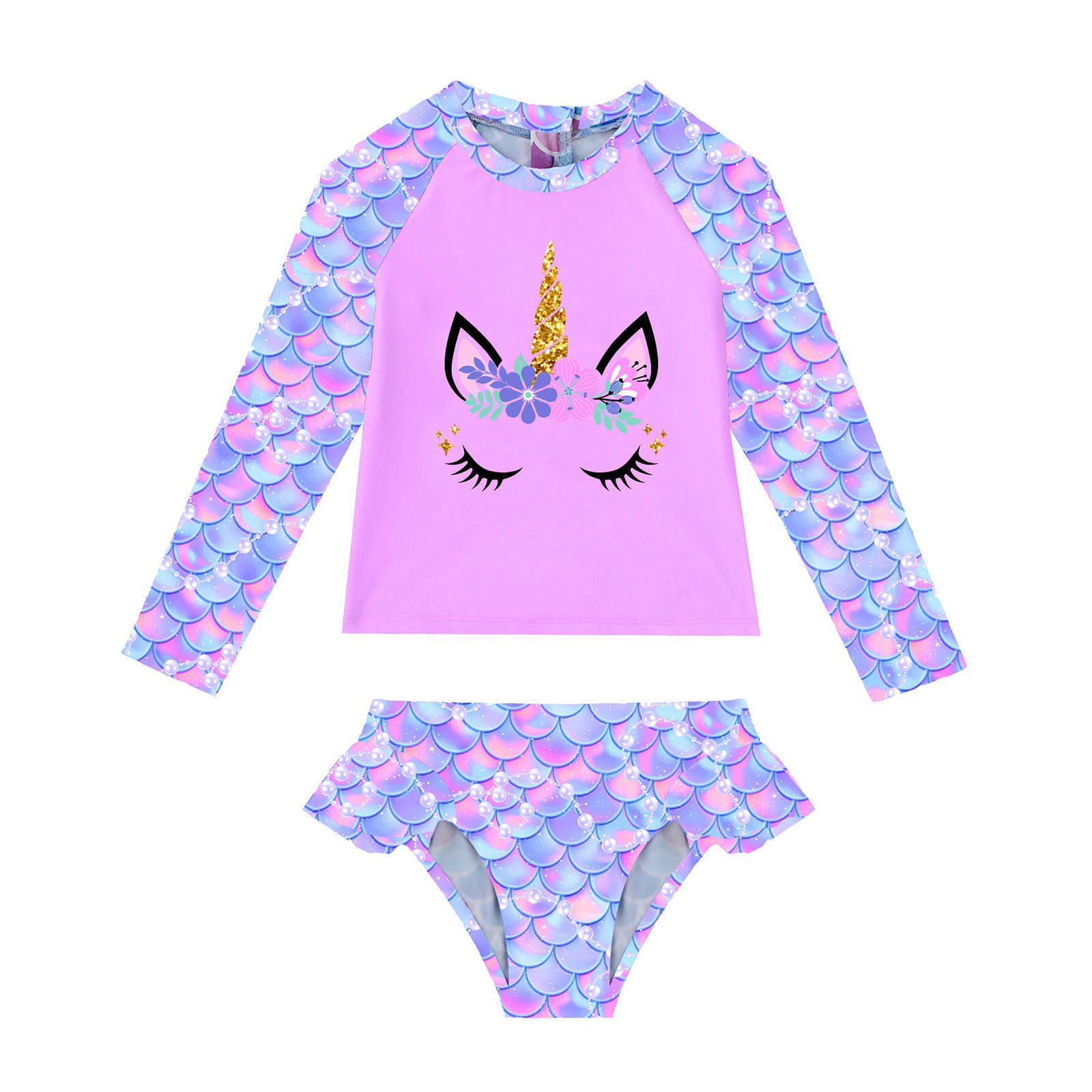 One-Pieces Kids Girls Tankini Swimwear Set Cartoon Costume da bagno stampato Costume da bagno Top con Bottoms Slip Bambini Beachwear Outfit W0310