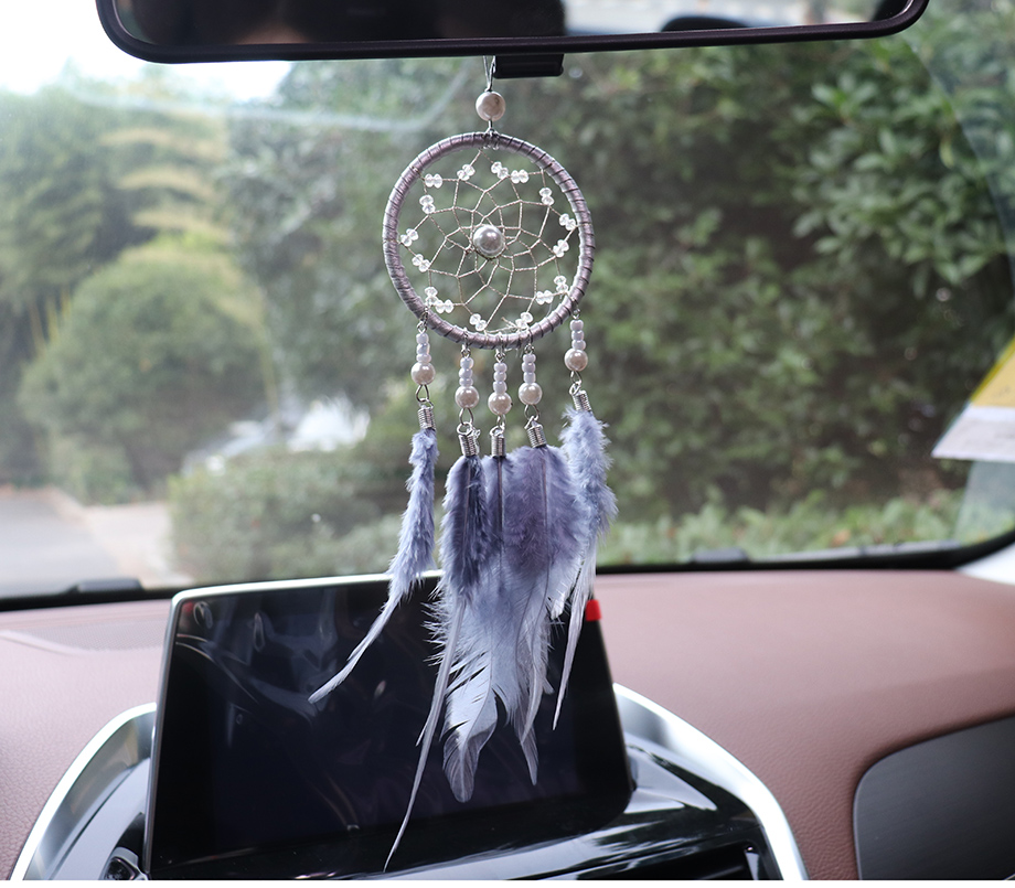 Mise à jour attrape-rêves décoration suspendue de voiture rétroviseur plume pendentif de miroir de voiture accessoires de voiture fille maison décoration intérieure de voiture pendentif de voiture