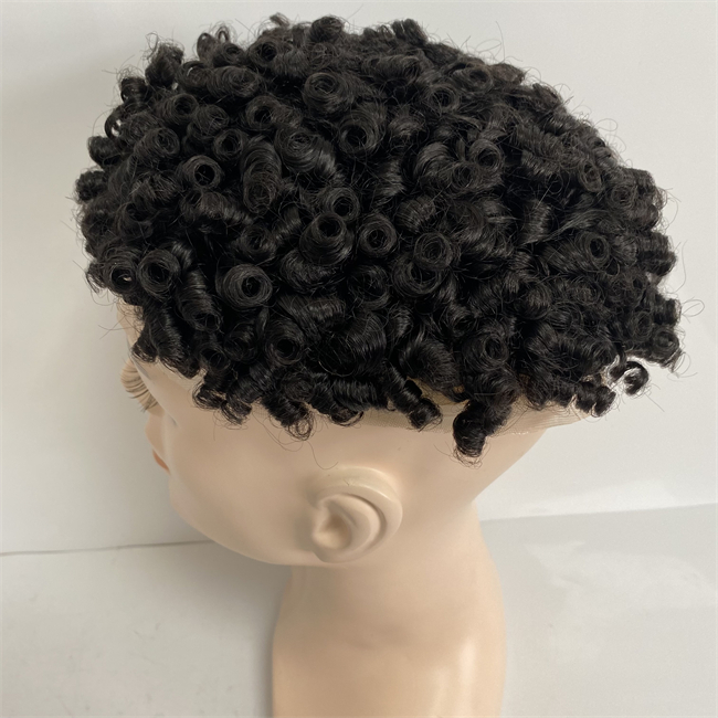 Malaysian Virgin Human Hair Replacement 15mm Curl 7x9 Full Lace Toupees for Black Men