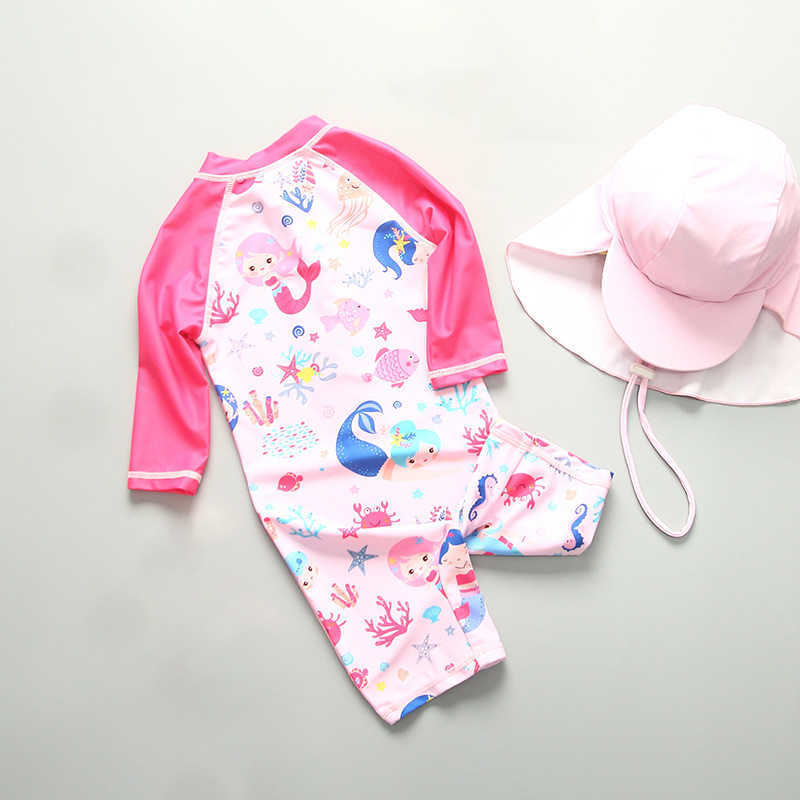 One-Pieces Sport Cartoon Baby Girl Swimsuits Long Sleeve Diving Suits Beach One Piece Children Swimwear Outdoor Kids Bathing Clothes