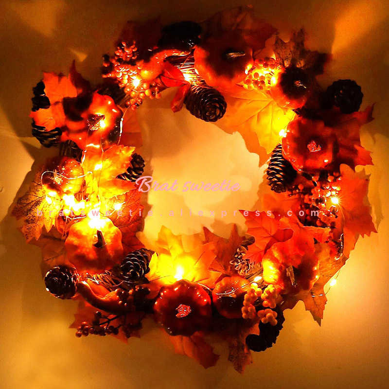 Flores decorativas grinaldas 40 cm de queda artificial para o Halloween da porta da frente com abóboras Pinecone Dia de Ação de Graças Decorações ao ar livre P230310 P230310