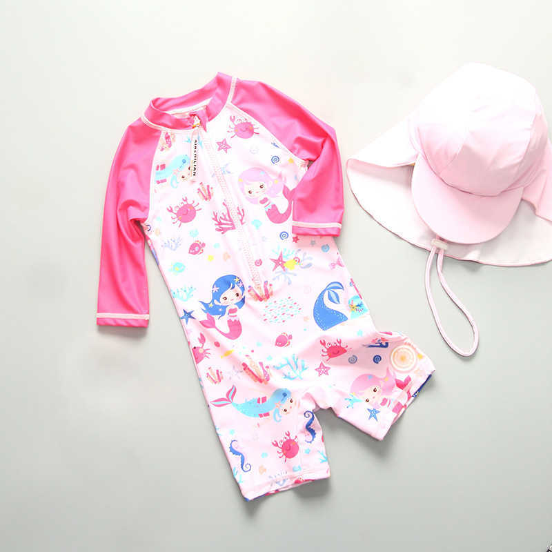 One-Pieces Sport Cartoon Baby Girl Badpakken Duikpakken met lange mouwen Strand Eendelig Kinderen Badmode Outdoor Kinderbadkleding