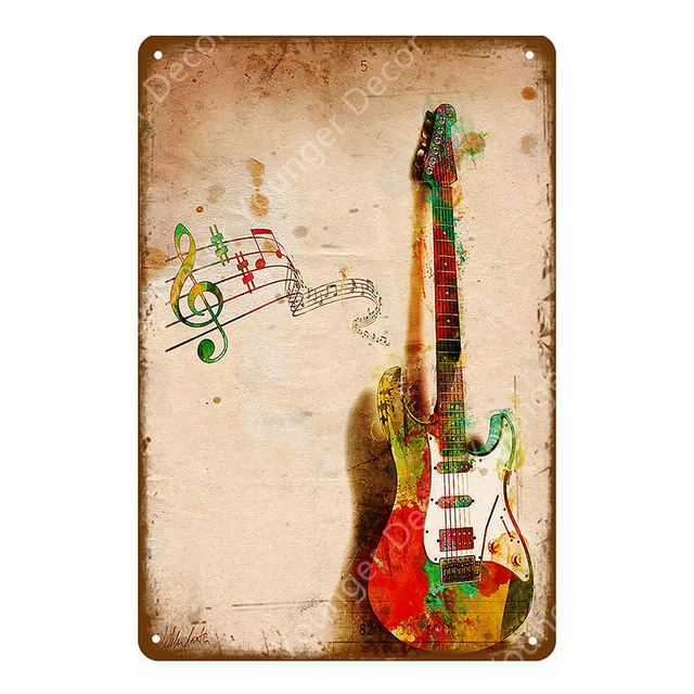 Ny Vintage Art Tin Målning Metal Signs Musik Guitar Ukulele Poster Art Crafts For Pub Bar Home Room Decor Wall Sticker Retro Personlig platta Storlek 30x20cm W02